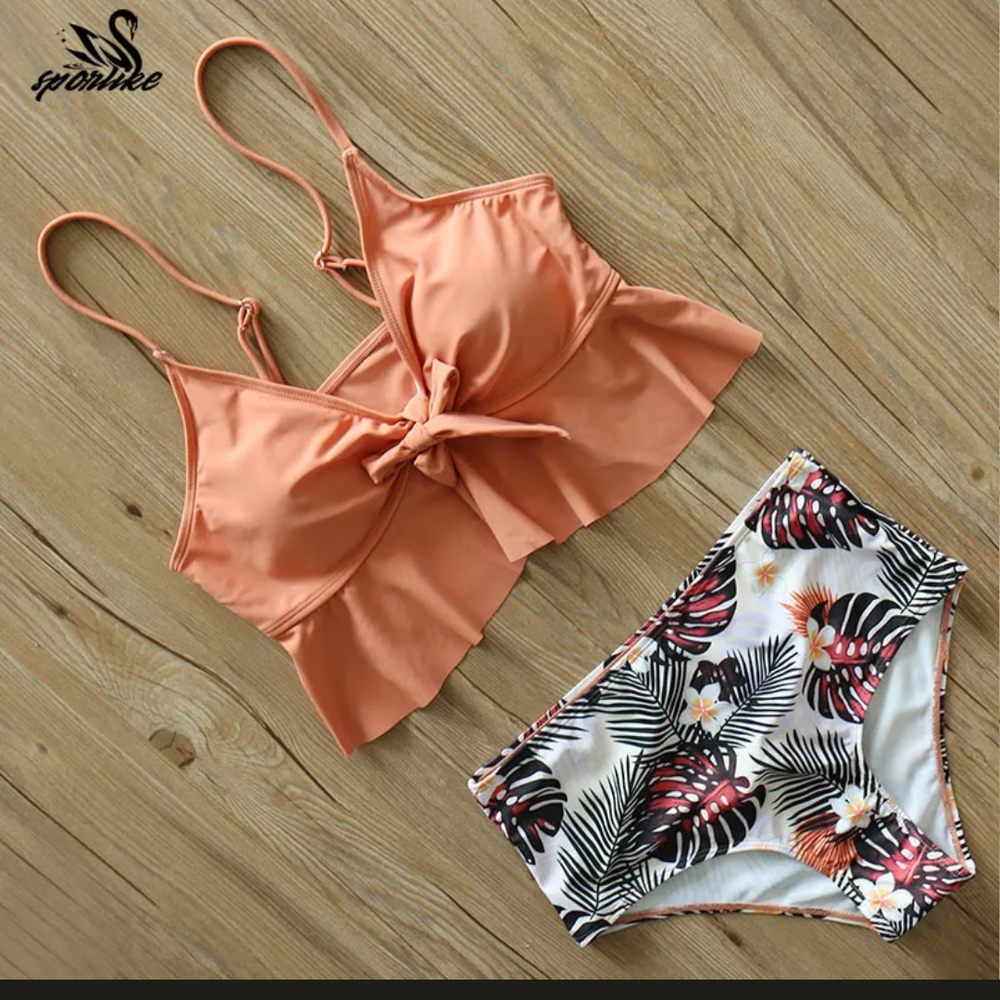 Women's Orange Bikini Set With Sarong NWOT